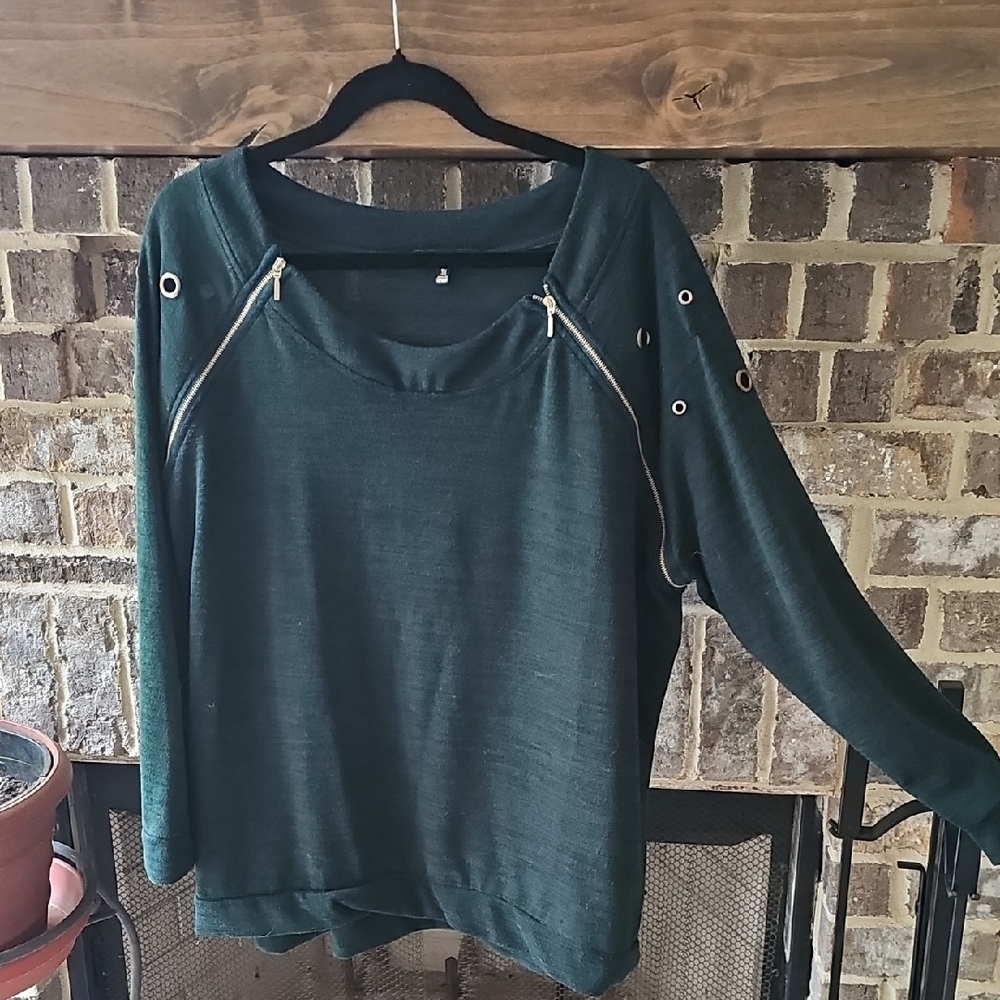 Always Indigo Dark Green Sweater Top with Zipper Details